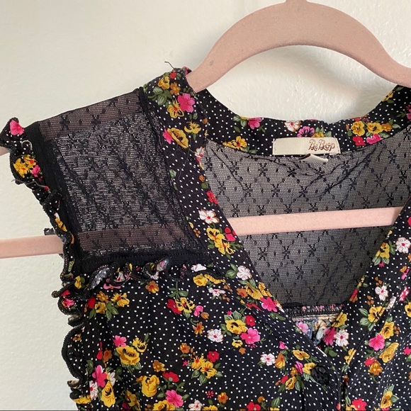 Black & White Polka Dot Floral Mesh Dress - Picture 5 of 10